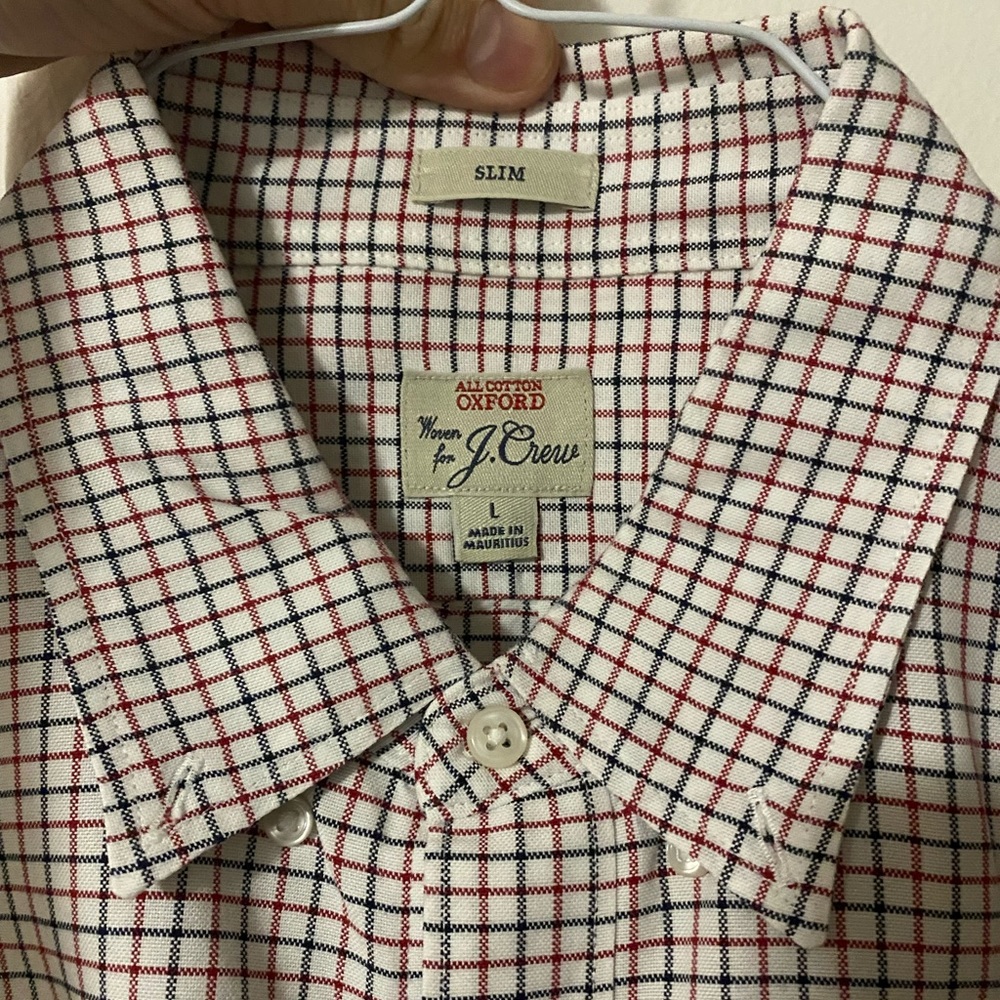 J.crew button down shirt white with red and blue checks in size large slim fit